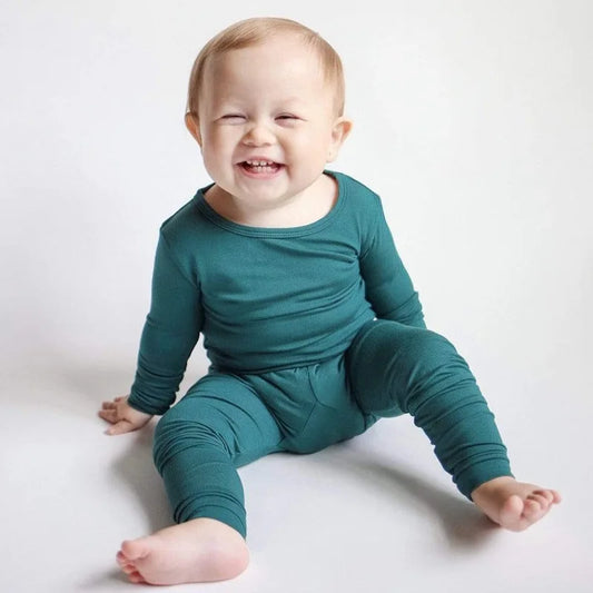 Baby Toddler Bamboo Pajama Ocean Blue Color, Front Side